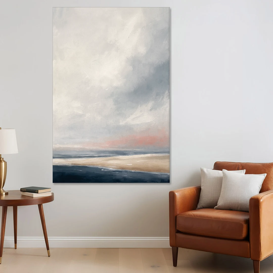 Minimalist Abstract Chalk Sky Over a Sandbar - Canvas Wall Art - Sofa - 40x60
