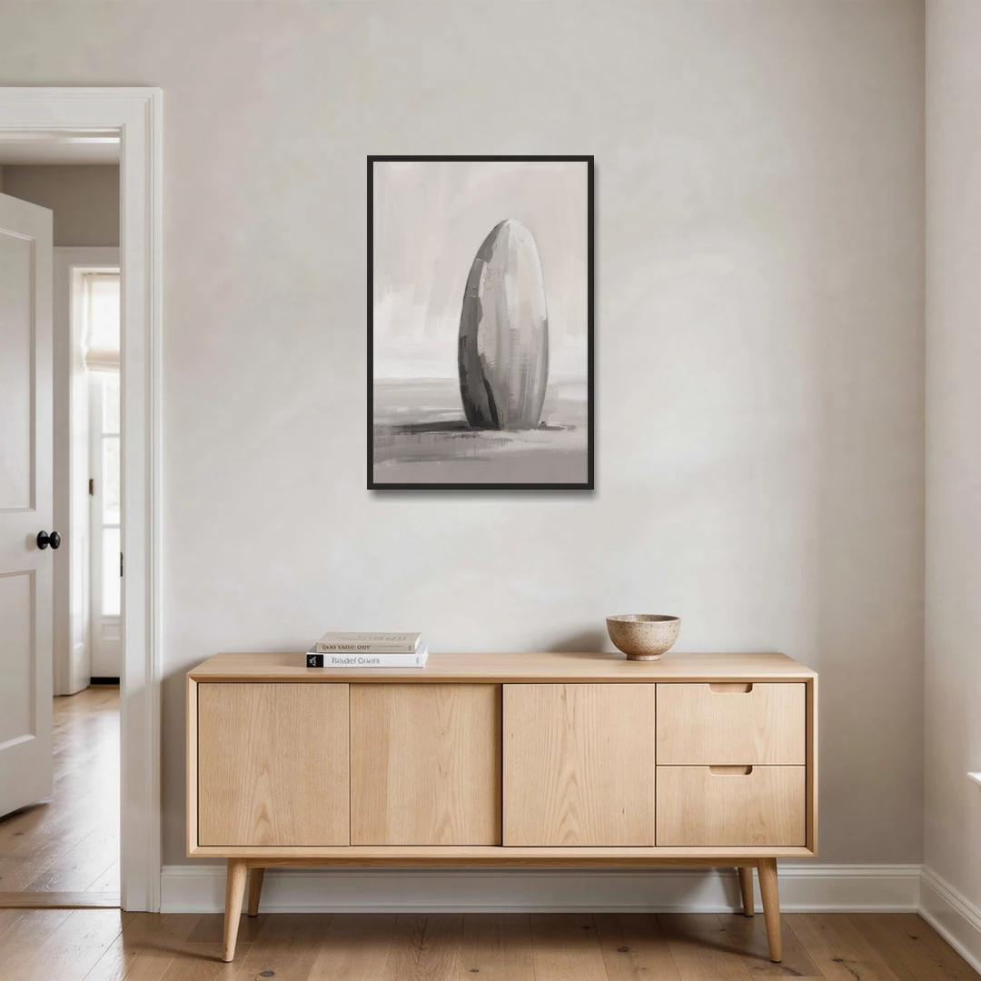 Minimalist Bedroom Standing Stone in Mist - Black Framed Canvas Wall Art - Coffee Table - 24x36