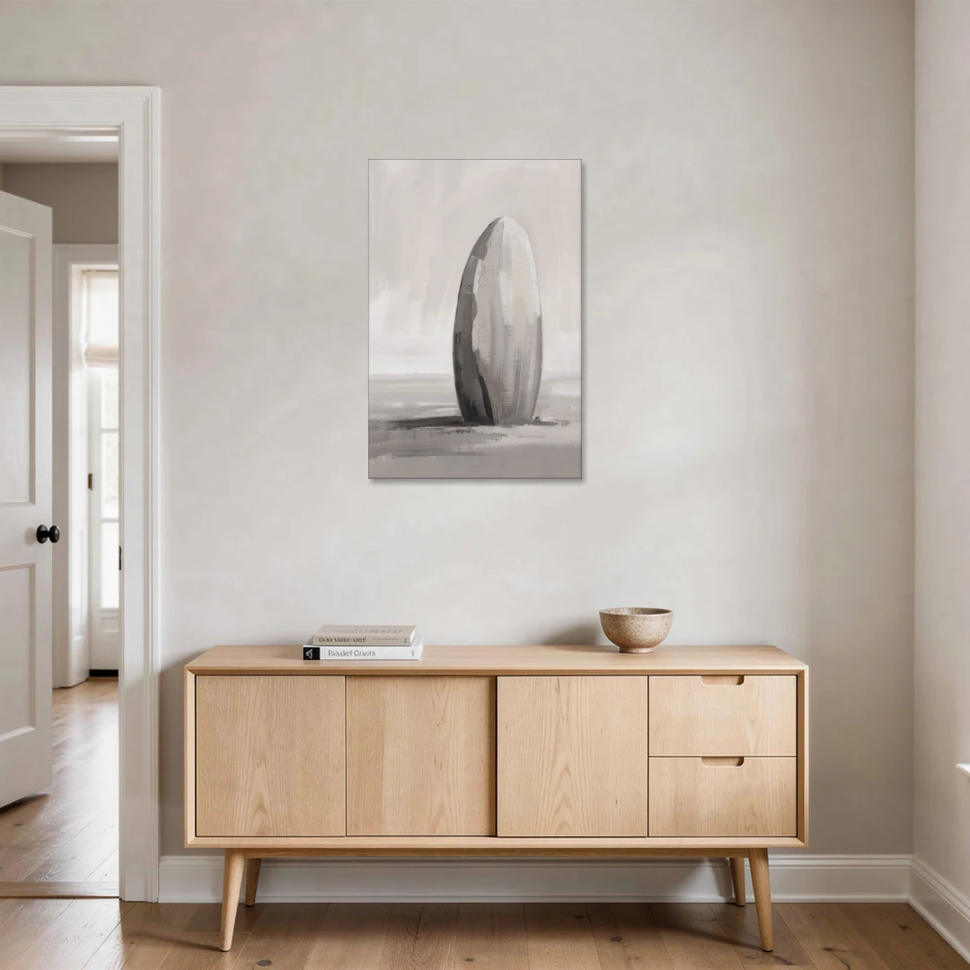 Minimalist Bedroom Standing Stone in Mist - Canvas Wall Art - Coffee Table - 24x36