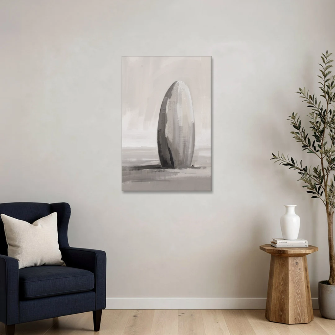 Minimalist Bedroom Standing Stone in Mist - Canvas Wall Art - Sofa - 24x36