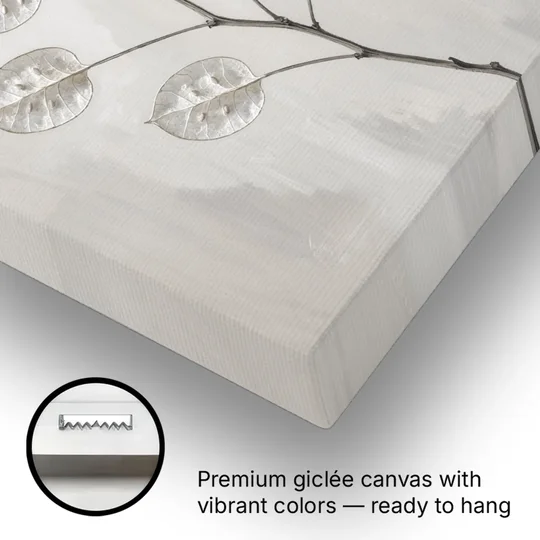Minimalist Botanical Wall Art with Honesty Seed Pods - Canvas Wall Art - Gallery Wrap Corner