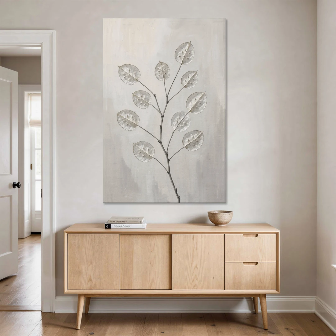 Minimalist Botanical Wall Art with Honesty Seed Pods - Canvas Wall Art - Coffee Table - 40x60