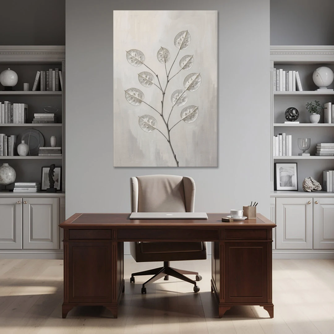 Minimalist Botanical Wall Art with Honesty Seed Pods - Canvas Wall Art - Office - 40x60