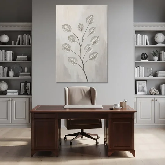 Minimalist Botanical Wall Art with Honesty Seed Pods - Canvas Wall Art - Office - 40x60