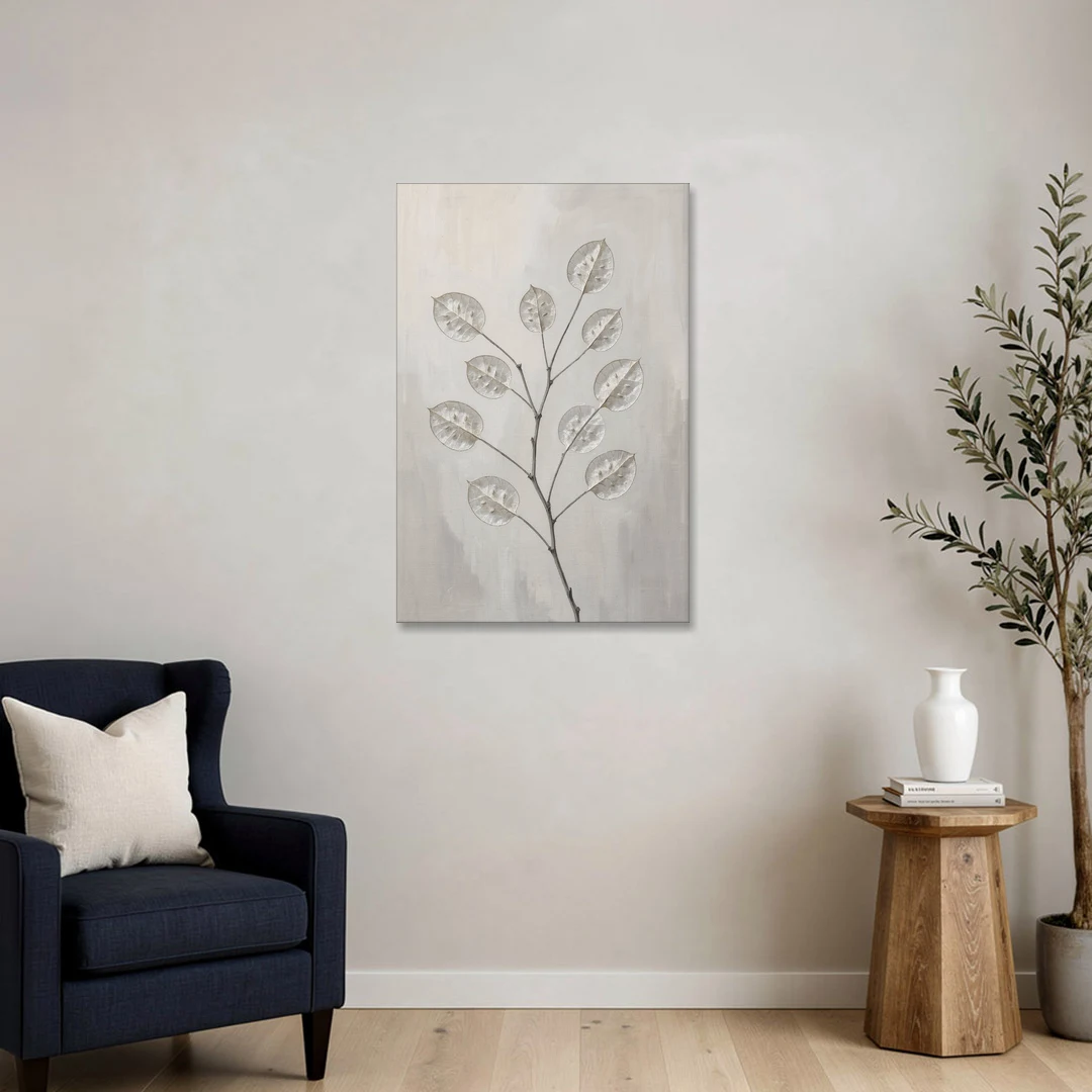 Minimalist Botanical Wall Art with Honesty Seed Pods - Canvas Wall Art - Sofa - 24x36