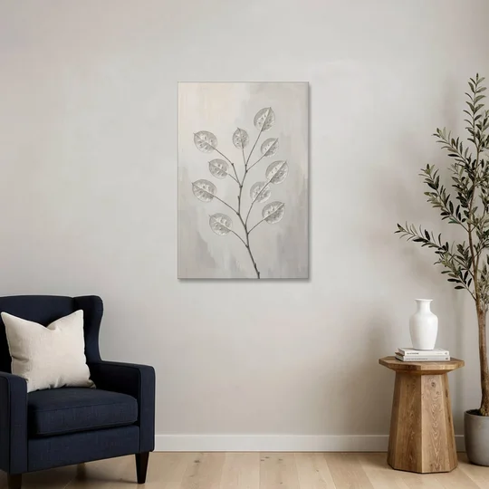 Minimalist Botanical Wall Art with Honesty Seed Pods - Canvas Wall Art - Sofa - 24x36