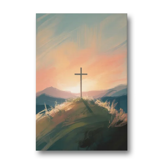 Minimalist Christian Cross on Hill - Canvas Wall Art - Front