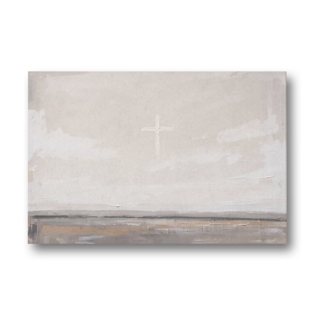 Minimalist Christian Wall Art with a Misty Cross - Canvas Wall Art - Front