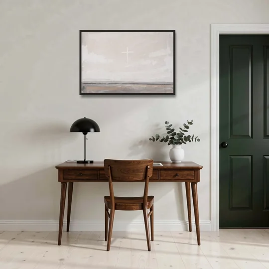 Minimalist Christian Wall Art with a Misty Cross - Black Framed Canvas Wall Art - Office - 36x24
