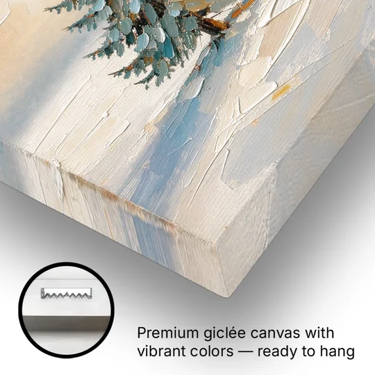 Neutral Minimalist Christmas Tree Art on Ivory Snow - Canvas Wall Art - Gallery Wrap Corner