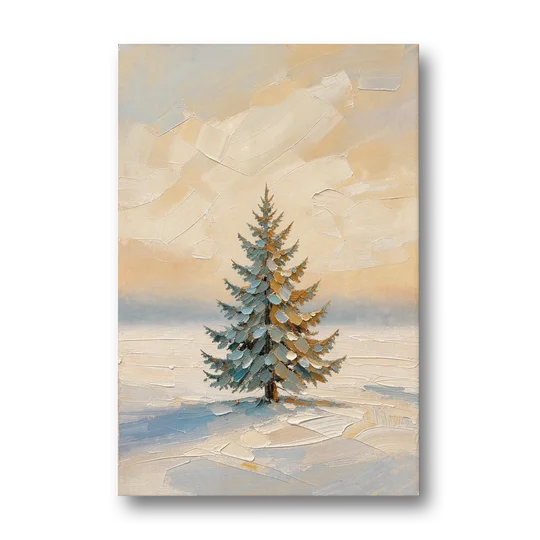 Neutral Minimalist Christmas Tree Art on Ivory Snow - Canvas Wall Art - Front