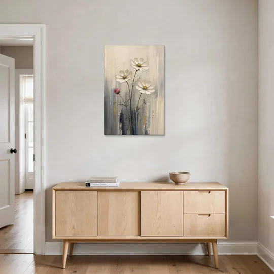 Minimalist Floral Wall Art with White Cosmos - Canvas Wall Art - Coffee Table - 24x36