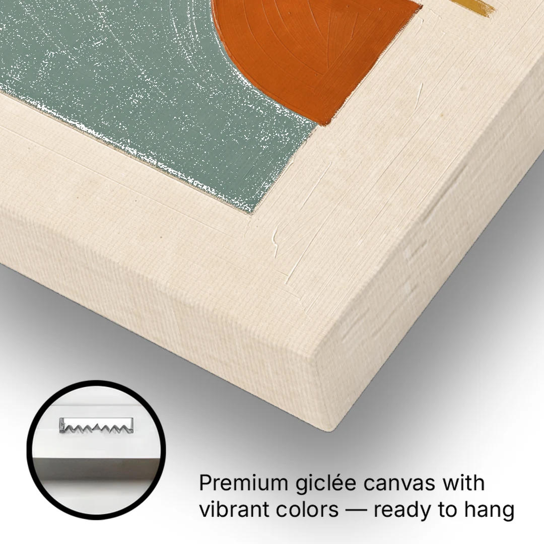 Minimalist Geometric Teal Arch with Terracotta Half-Circle - Canvas Wall Art - Gallery Wrap Corner