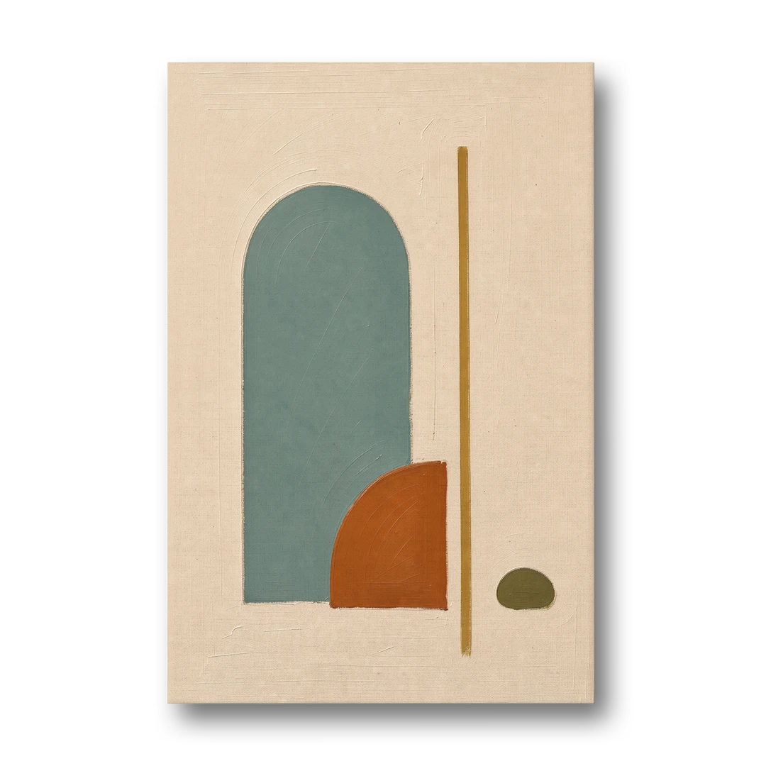 Minimalist Geometric Teal Arch with Terracotta Half-Circle - Canvas Wall Art - Front