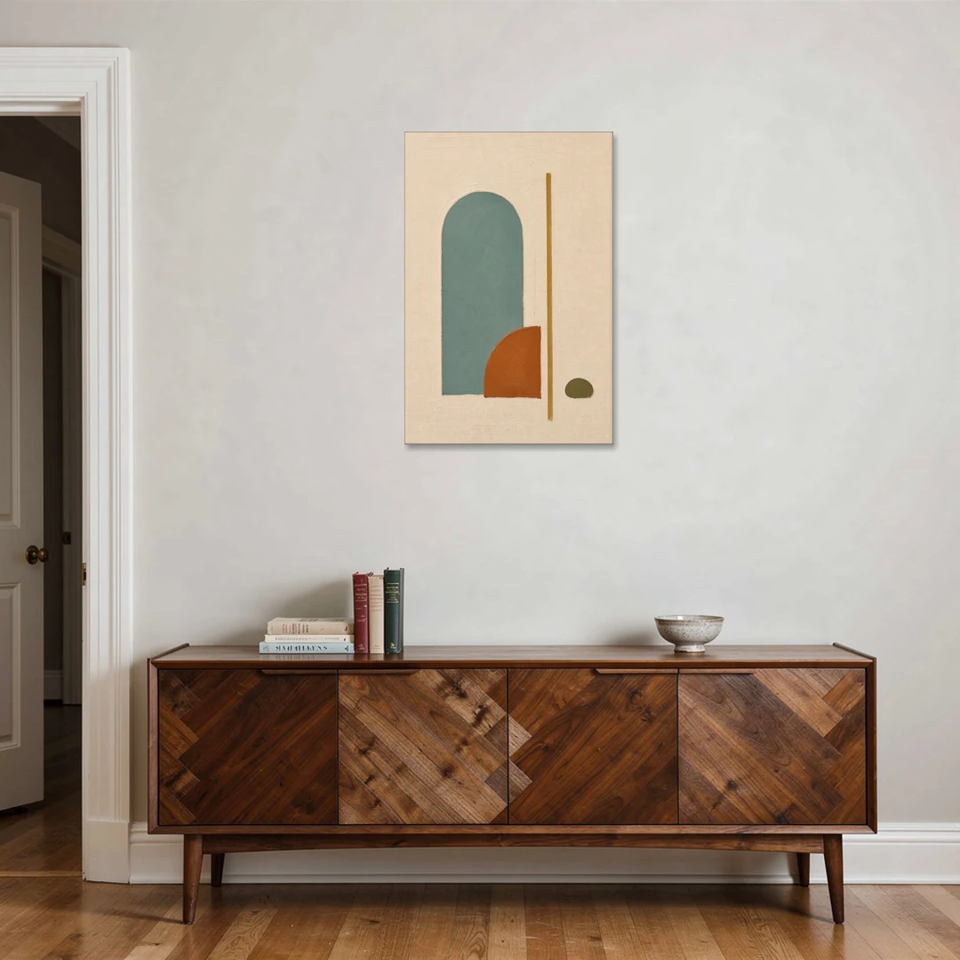 Minimalist Geometric Teal Arch with Terracotta Half-Circle - Canvas Wall Art - Coffee Table - 24x36