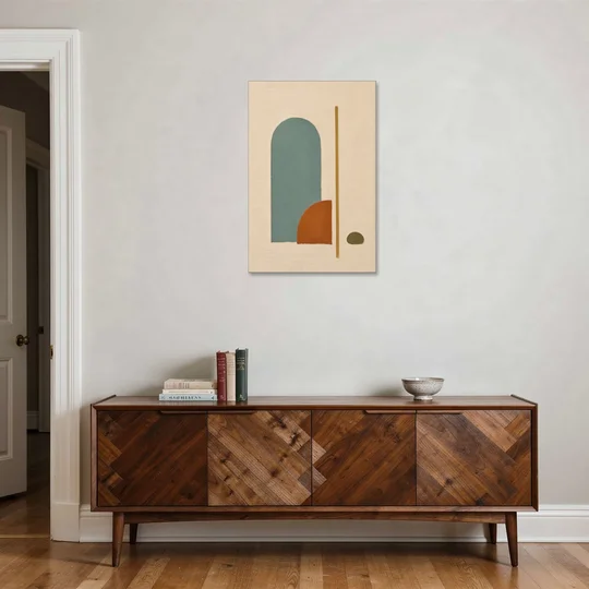 Minimalist Geometric Teal Arch with Terracotta Half-Circle - Canvas Wall Art - Coffee Table - 24x36