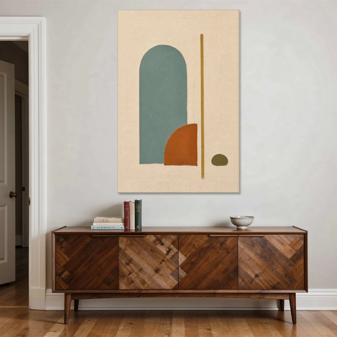 Minimalist Geometric Teal Arch with Terracotta Half-Circle - Canvas Wall Art - Coffee Table - 40x60