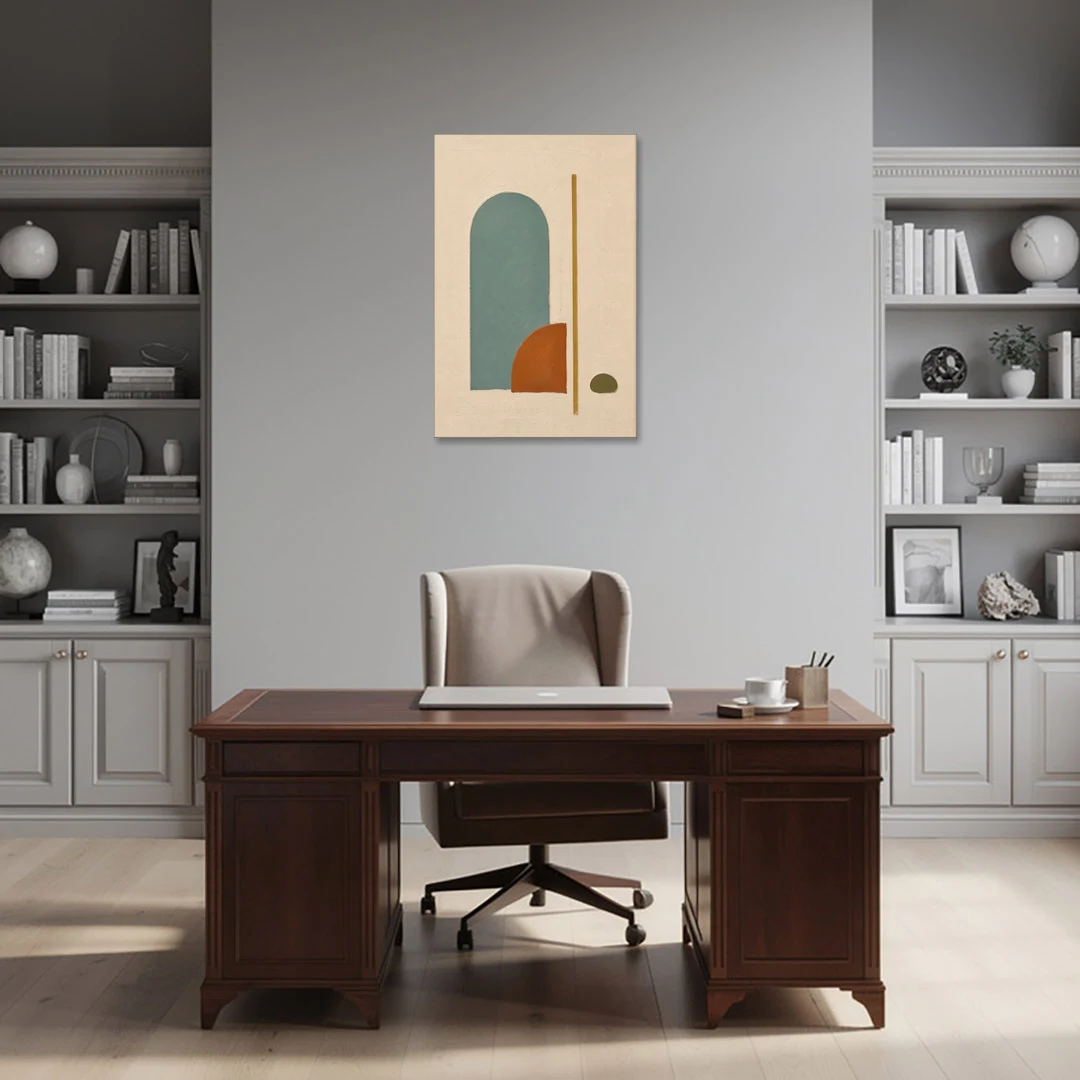 Minimalist Geometric Teal Arch with Terracotta Half-Circle - Canvas Wall Art - Office - 24x36