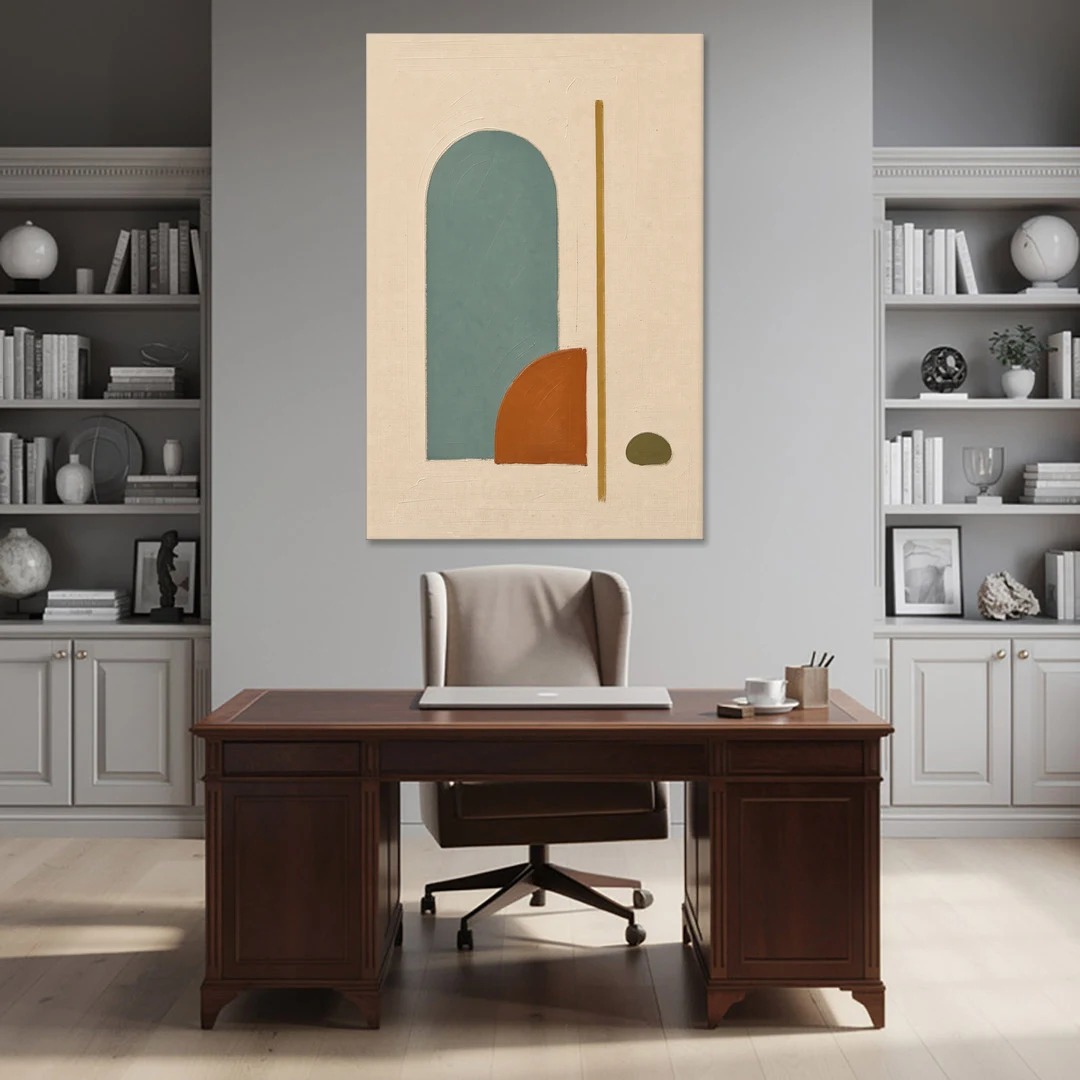 Minimalist Geometric Teal Arch with Terracotta Half-Circle - Canvas Wall Art - Office - 40x60