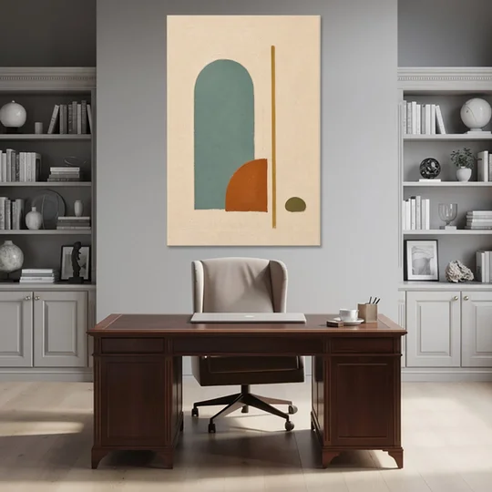 Minimalist Geometric Teal Arch with Terracotta Half-Circle - Canvas Wall Art - Office - 40x60