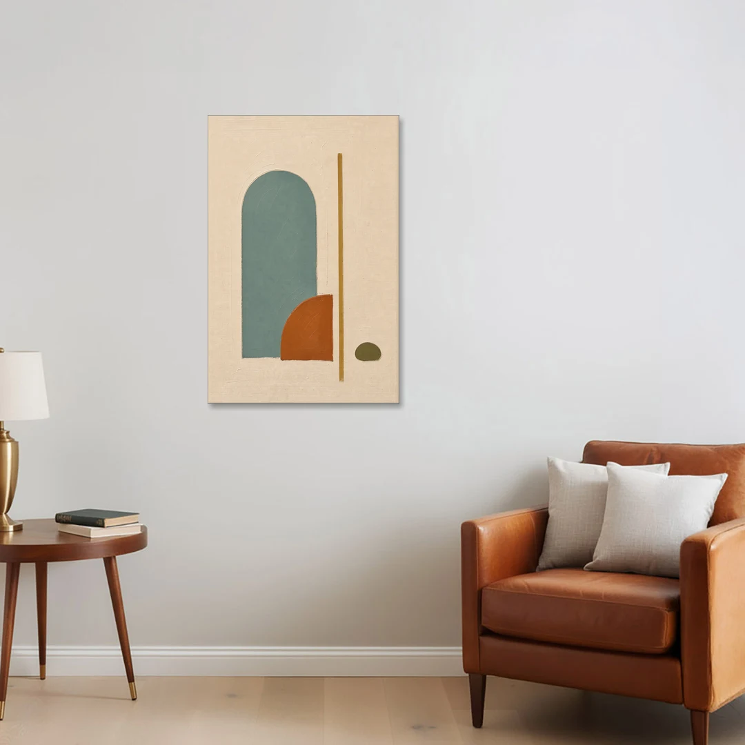 Minimalist Geometric Teal Arch with Terracotta Half-Circle - Canvas Wall Art - Sofa - 24x36