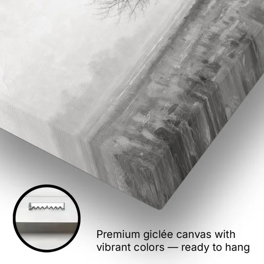 Minimalist Landscape Painting of a Lone Tree in Fog - Canvas Wall Art - Gallery Wrap Corner