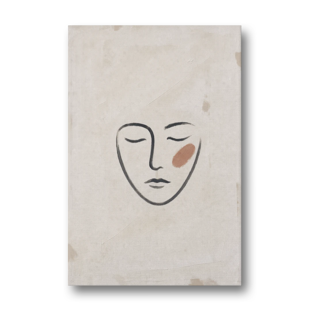 Minimalist Line Art Face with Terracotta Blush - Canvas Wall Art - Front