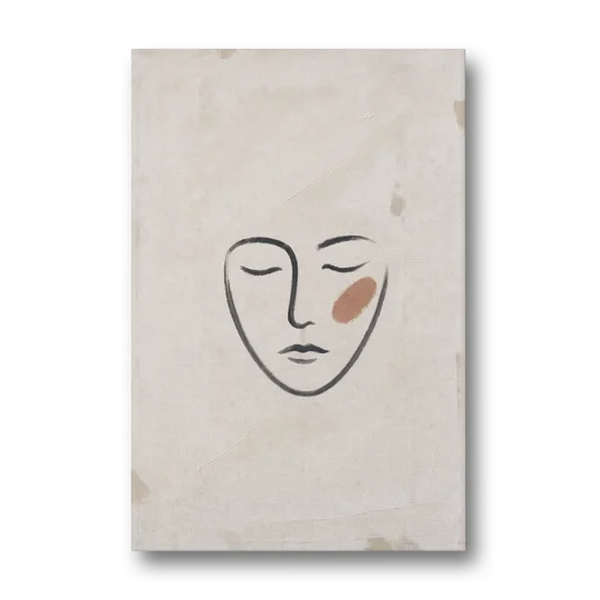 Minimalist Line Art Face with Terracotta Blush - Canvas Wall Art - Front