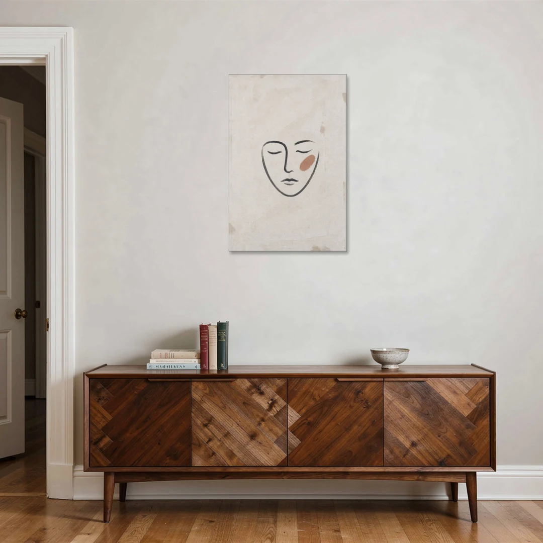 Minimalist Line Art Face with Terracotta Blush - Canvas Wall Art - Coffee Table - 24x36