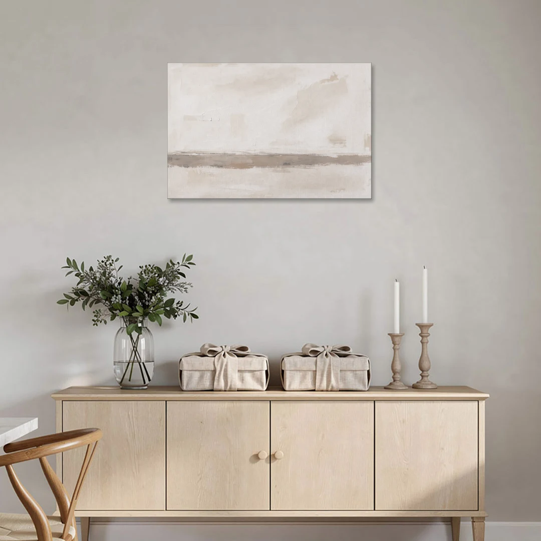 Minimalist Neutral Wall Art with Taupe Dawn Horizon - Canvas Wall Art - Coffee Table - 36x24