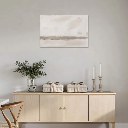 Minimalist Neutral Wall Art with Taupe Dawn Horizon - Canvas Wall Art - Coffee Table - 36x24