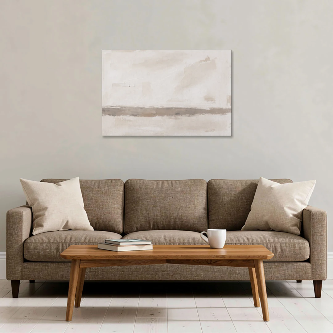 Minimalist Neutral Wall Art with Taupe Dawn Horizon - Canvas Wall Art - Sofa - 36x24