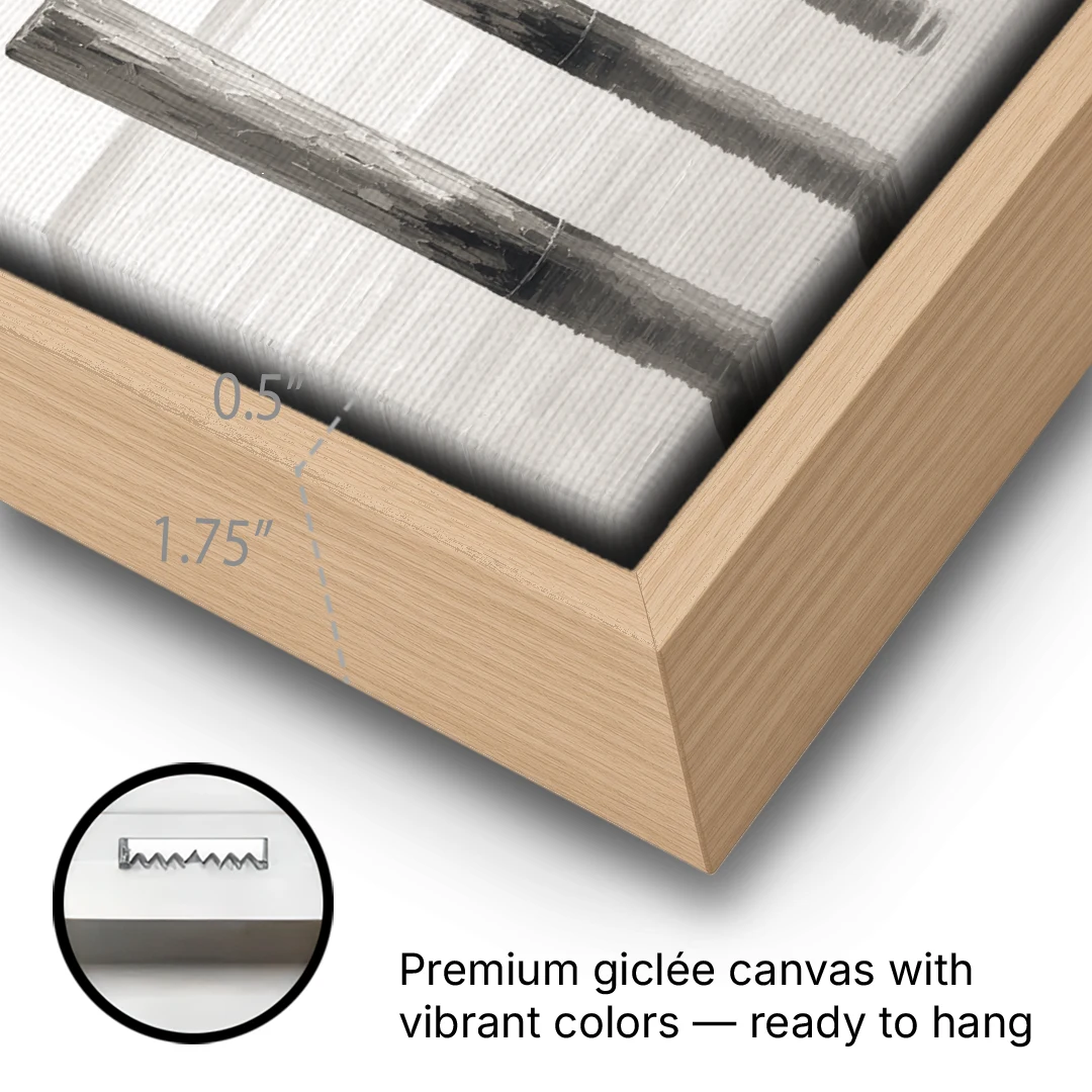Minimalist Office Wall Art of Old Pier Pilings - Oak Framed Canvas Wall Art - Gallery Wrap Corner