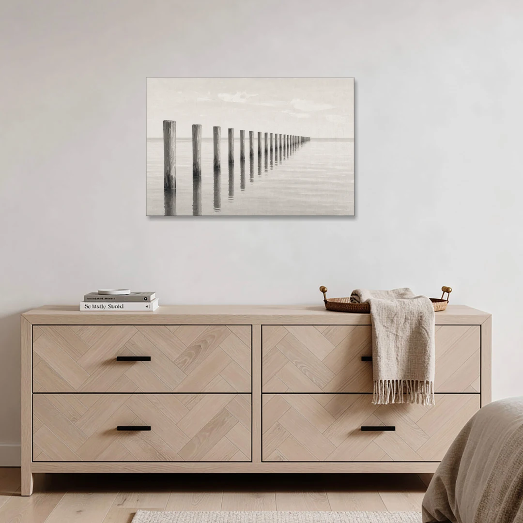 Minimalist Office Wall Art of Old Pier Pilings - Canvas Wall Art - Coffee Table - 36x24