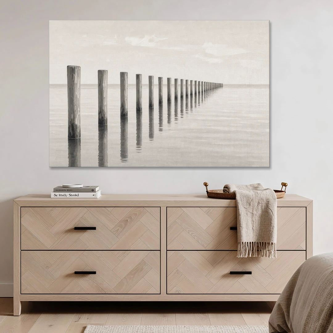 Minimalist Office Wall Art of Old Pier Pilings - Canvas Wall Art - Coffee Table - 60x40