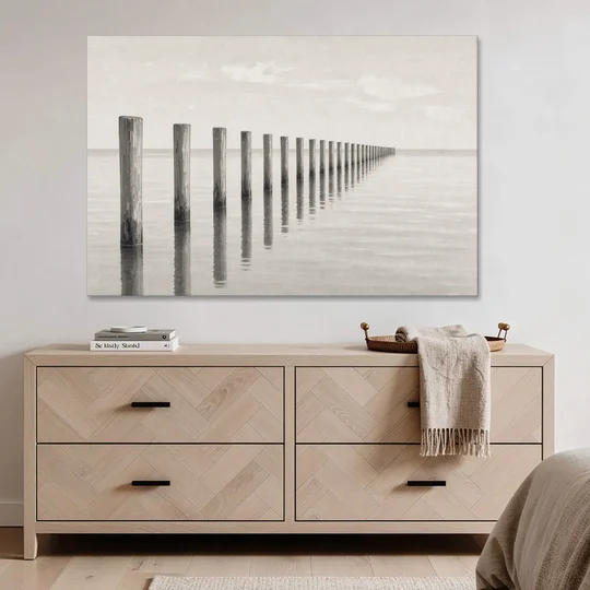 Minimalist Office Wall Art of Old Pier Pilings - Canvas Wall Art - Coffee Table - 60x40