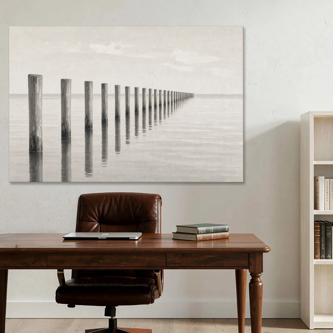 Minimalist Office Wall Art of Old Pier Pilings - Canvas Wall Art - Office - 60x40
