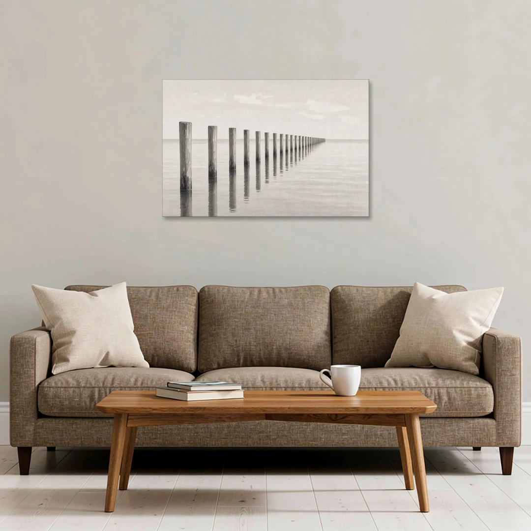 Minimalist Office Wall Art of Old Pier Pilings - Canvas Wall Art - Sofa - 36x24