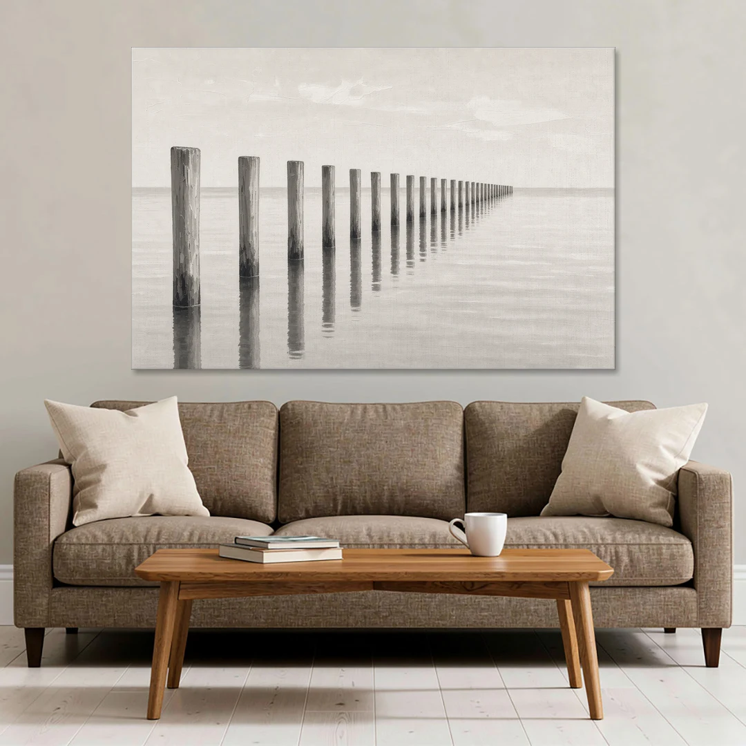 Minimalist Office Wall Art of Old Pier Pilings - Canvas Wall Art - Sofa - 60x40