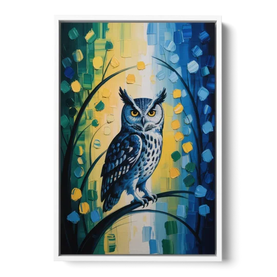 Minimalist Owl Silhouette - White Framed Canvas Wall Art - Front