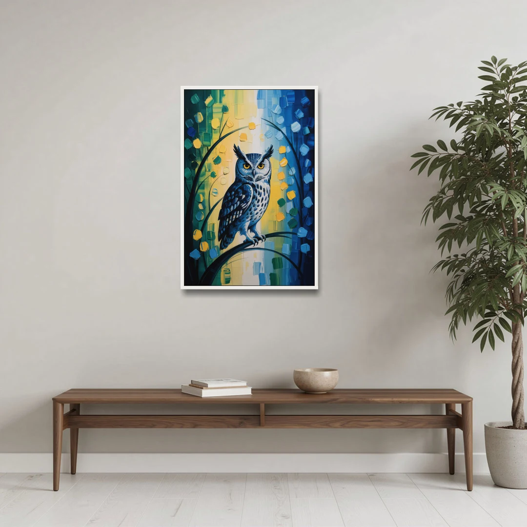 Minimalist Owl Silhouette - White Framed Canvas Wall Art - Coffee Table - 24x36
