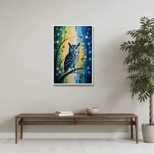 Minimalist Owl Silhouette - White Framed Canvas Wall Art - Coffee Table - 24x36