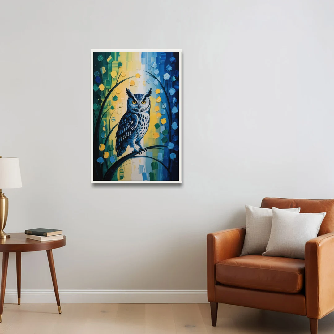 Minimalist Owl Silhouette - White Framed Canvas Wall Art - Sofa - 24x36