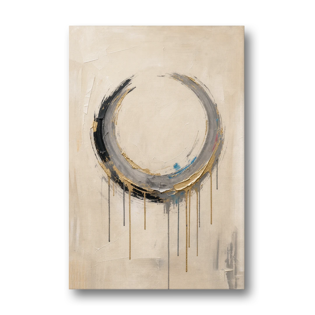Minimalist Textured Gilded Enso Circle - Canvas Wall Art - Front