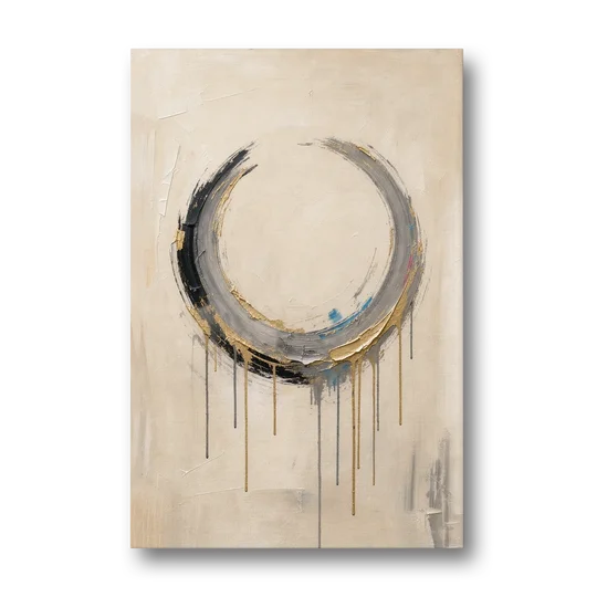 Minimalist Textured Gilded Enso Circle - Canvas Wall Art - Front