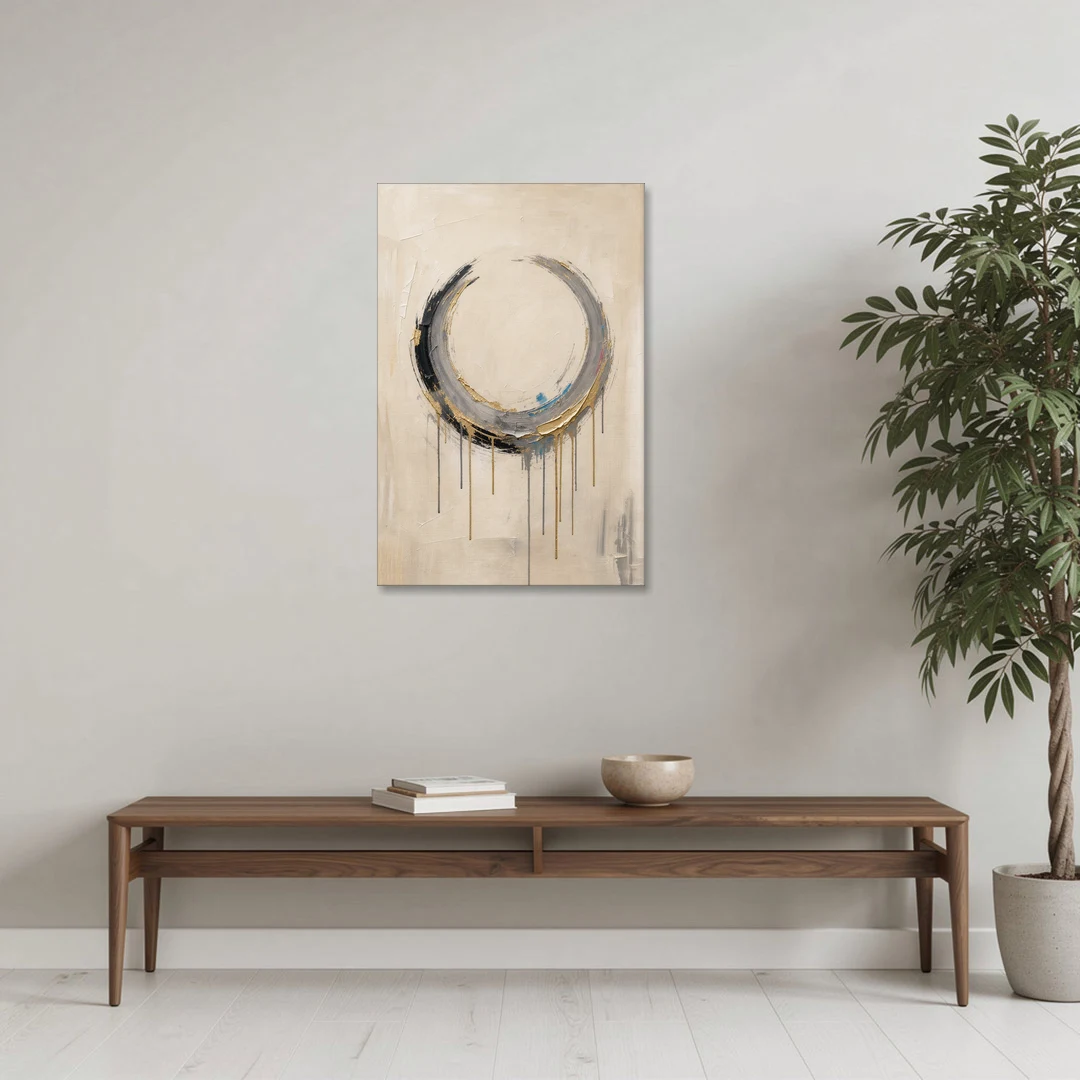 Minimalist Textured Gilded Enso Circle - Canvas Wall Art - Coffee Table - 24x36
