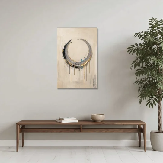 Minimalist Textured Gilded Enso Circle - Canvas Wall Art - Coffee Table - 24x36