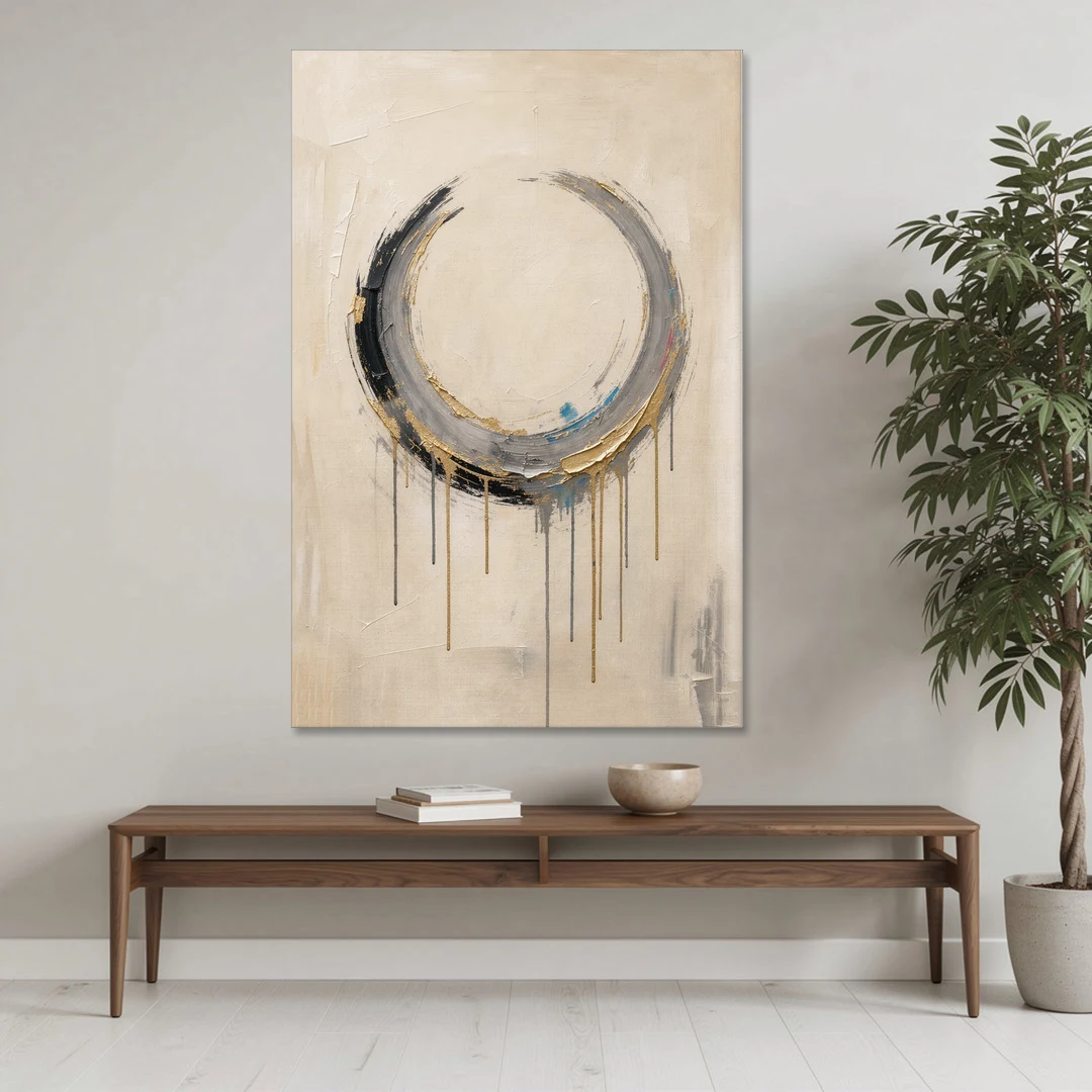 Minimalist Textured Gilded Enso Circle - Canvas Wall Art - Coffee Table - 40x60