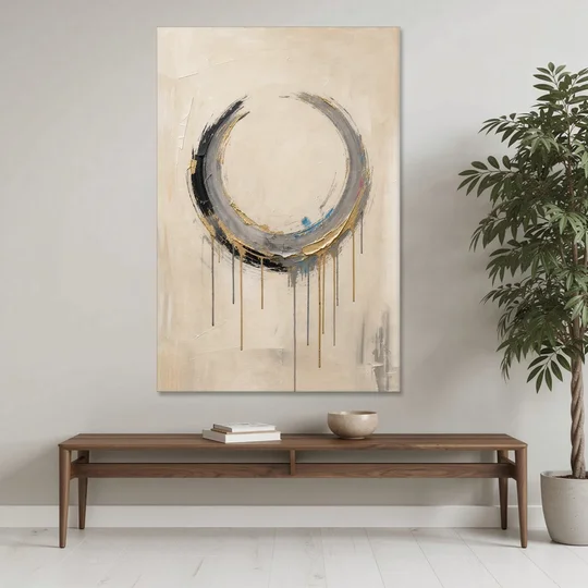 Minimalist Textured Gilded Enso Circle - Canvas Wall Art - Coffee Table - 40x60