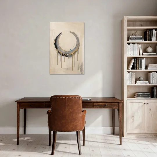 Minimalist Textured Gilded Enso Circle - Canvas Wall Art - Office - 24x36
